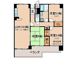JR奈良線 黄檗駅 徒歩15分の賃貸マンション 2階3LDKの間取り