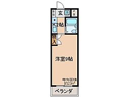 京阪本線 丹波橋駅 徒歩8分の賃貸マンション 3階1Kの間取り