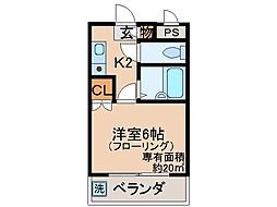 京阪京津線 四宮駅 徒歩8分の賃貸マンション 2階1Kの間取り