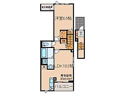 近鉄京都線 大久保駅 徒歩12分の賃貸アパート 2階1LDKの間取り