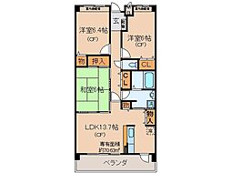 近鉄京都線 伊勢田駅 徒歩6分の賃貸マンション 2階3LDKの間取り