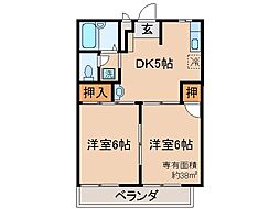 京都地下鉄東西線 石田駅 徒歩17分の賃貸アパート 1階2DKの間取り