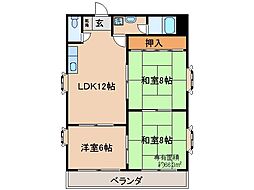 京阪本線 淀駅 徒歩1分の賃貸マンション 2階3LDKの間取り
