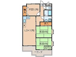 京都地下鉄東西線 東野駅 徒歩15分の賃貸マンション 2階3LDKの間取り
