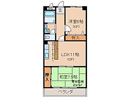 JR奈良線 JR藤森駅 徒歩3分の賃貸マンション 1階2LDKの間取り