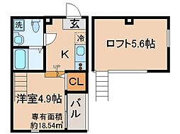 京阪宇治線 観月橋駅 徒歩4分の賃貸アパート 1階1Kの間取り