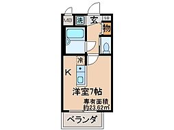 近鉄京都線 大久保駅 徒歩6分の賃貸マンション 2階ワンルームの間取り