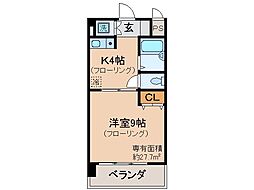 近鉄京都線 大久保駅 徒歩4分の賃貸マンション 4階1Kの間取り