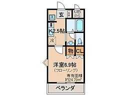 近鉄京都線 寺田駅 徒歩4分の賃貸アパート 2階1Kの間取り