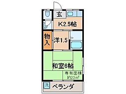 JR奈良線 六地蔵駅 徒歩4分の賃貸アパート 1階2Kの間取り