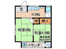 東英ハウス金草原 2Kの間取図画像