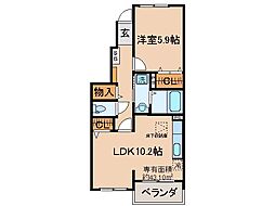 JR奈良線 木幡駅 徒歩9分の賃貸アパート 1階1LDKの間取り