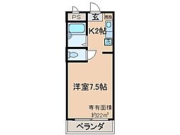 JR奈良線 城陽駅 徒歩7分の賃貸マンション 2階1Kの間取り