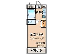 JR奈良線 城陽駅 徒歩7分の賃貸マンション 3階1Kの間取り