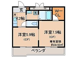 京都地下鉄東西線 小野駅 徒歩11分の賃貸マンション 5階2Kの間取り