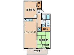 近鉄京都線 富野荘駅 徒歩11分の賃貸アパート 1階2LDKの間取り