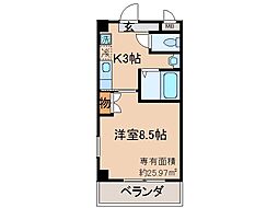 京阪本線 中書島駅 徒歩6分の賃貸マンション 2階1Kの間取り