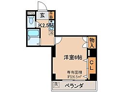 ヤマシナアーバンコテージ 1Kの間取図画像