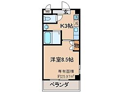 京阪本線 中書島駅 徒歩6分の賃貸マンション 3階1Kの間取り