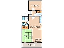 京都地下鉄東西線 醍醐駅 徒歩15分の賃貸マンション 2階2LDKの間取り