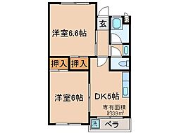 京都地下鉄東西線 御陵駅 徒歩16分の賃貸マンション 2階2DKの間取り