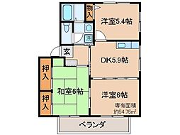 近鉄京都線 寺田駅 徒歩5分の賃貸アパート 2階3DKの間取り