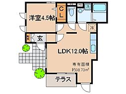 京都地下鉄東西線 小野駅 徒歩11分の賃貸アパート 1階1LDKの間取り
