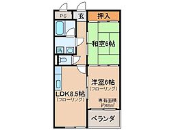 京阪本線 中書島駅 バス10分 国道大手筋下車 徒歩6分の賃貸マンション 2階2LDKの間取り
