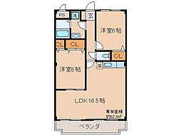 JR奈良線 長池駅 徒歩2分の賃貸マンション 4階2LDKの間取り