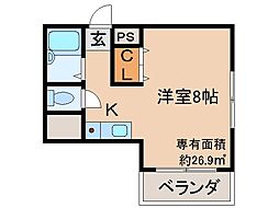京都地下鉄東西線 小野駅 徒歩14分の賃貸マンション 5階1Kの間取り