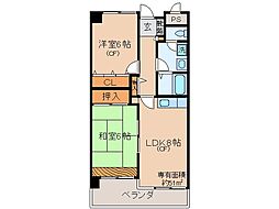 京都地下鉄東西線 東野駅 徒歩2分の賃貸マンション 4階2LDKの間取り