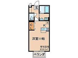 近鉄京都線 寺田駅 徒歩4分の賃貸アパート 1階ワンルームの間取り