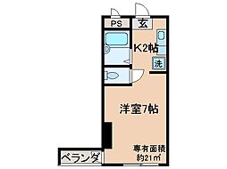 JR奈良線 城陽駅 徒歩7分の賃貸マンション 6階1Kの間取り