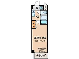 京都地下鉄東西線 椥辻駅 徒歩1分の賃貸マンション 9階1Kの間取り