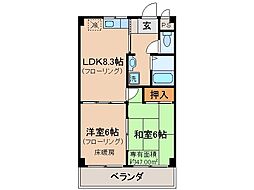 京都地下鉄東西線 椥辻駅 徒歩17分の賃貸マンション 5階2LDKの間取り