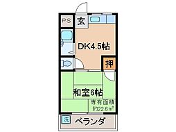京阪宇治線 観月橋駅 徒歩6分の賃貸マンション 3階1DKの間取り