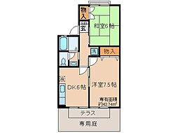 京阪本線 淀駅 徒歩13分の賃貸アパート 1階2DKの間取り