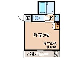 京都地下鉄東西線 椥辻駅 徒歩6分の賃貸マンション 3階ワンルームの間取り