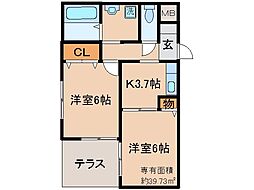 京阪本線 中書島駅 バス8分 上樋爪下車 徒歩4分の賃貸アパート 1階2Kの間取り