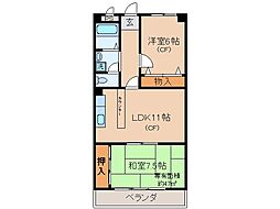 JR奈良線 JR藤森駅 徒歩3分の賃貸マンション 3階2LDKの間取り