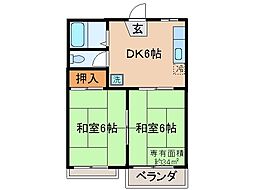 京都地下鉄東西線 山科駅 徒歩13分の賃貸アパート 2階2DKの間取り