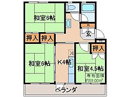 UR都市機構桃山南団地44棟 3Kの間取図画像