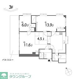 多摩都市モノレール 立川北駅 徒歩12分の賃貸アパート 3階2LDKの間取り