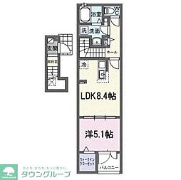 JR中央線 日野駅 徒歩9分の賃貸アパート 2階1LDKの間取り