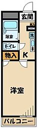京王線 飛田給駅 徒歩18分の賃貸アパート 1階1Kの間取り
