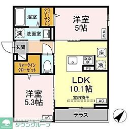 JR南武線 西国立駅 徒歩17分の賃貸アパート 3階2LDKの間取り