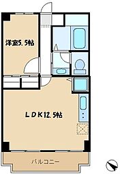 京王線 国領駅 徒歩8分の賃貸マンション 2階1LDKの間取り