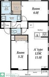 JR南武線 谷保駅 徒歩13分の賃貸アパート 2階2LDKの間取り