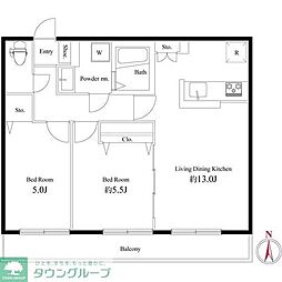 JR中央線 国立駅 徒歩15分の賃貸アパート 2階2LDKの間取り