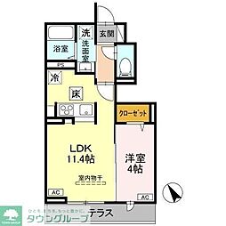 多摩都市モノレール 甲州街道駅 徒歩2分の賃貸アパート 1階1LDKの間取り